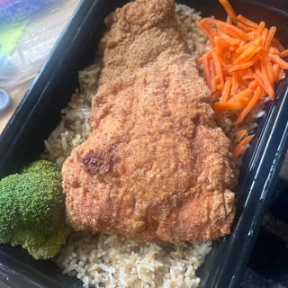 Fried Salmon Over Rice